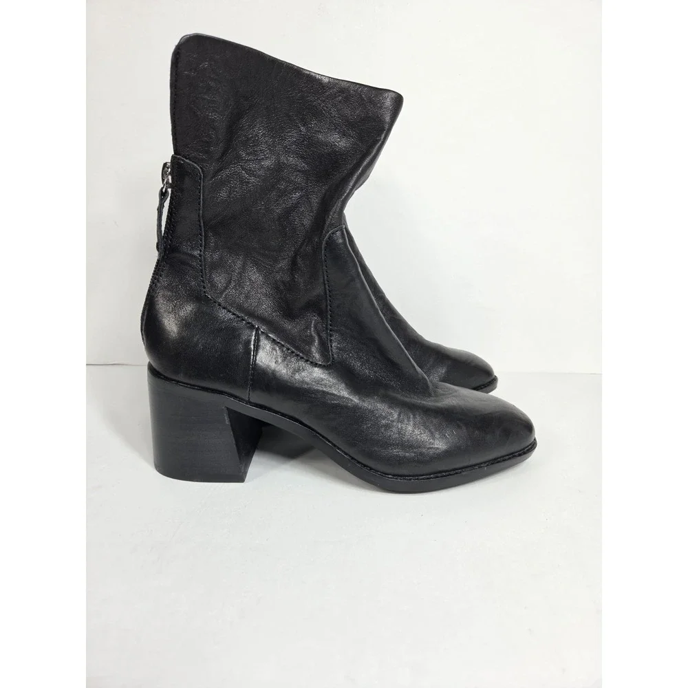 Kelsi Dagger Brooklyn Island Boot Blk Leather Wmn Sz 6 Anthropology Chunky Heel